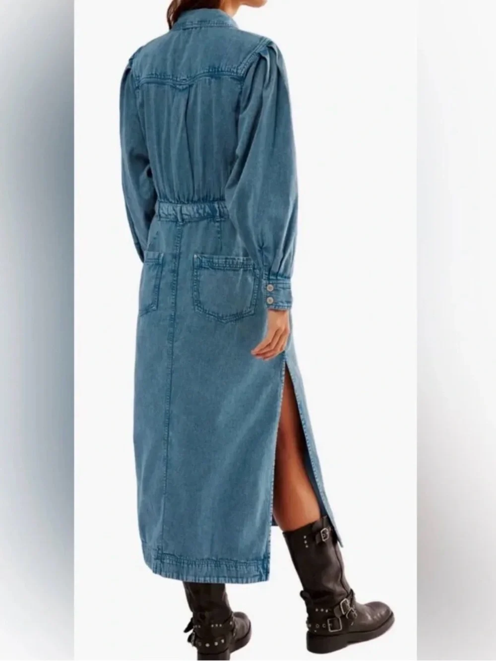 FREE PEOPLE Mad Love Light Blue Denim Midi Dress XS